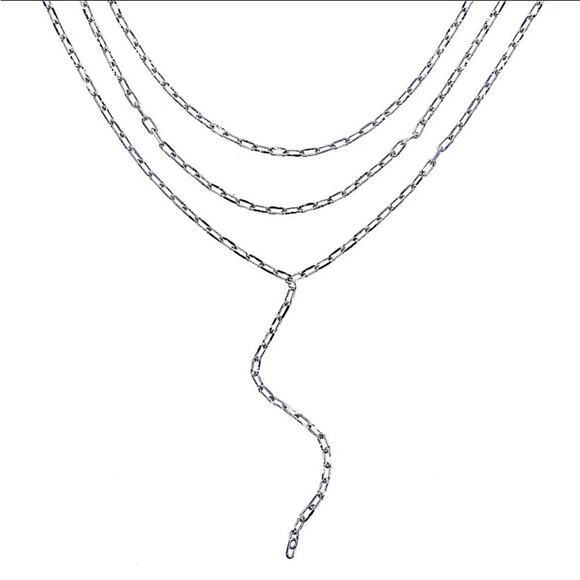 Sterling Silver Paperclip Necklace, Multilayer, Minimalist, Boho, Statement - Picture 4 of 5